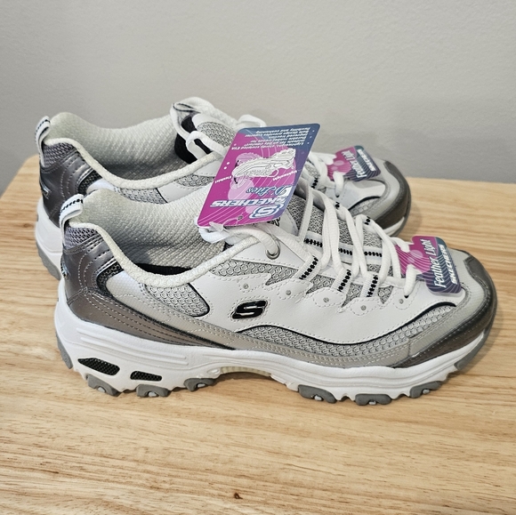NIB Skechers D'Lites Women's White, Charcoal & Silver Sneakers Size-7 - Picture 8 of 16